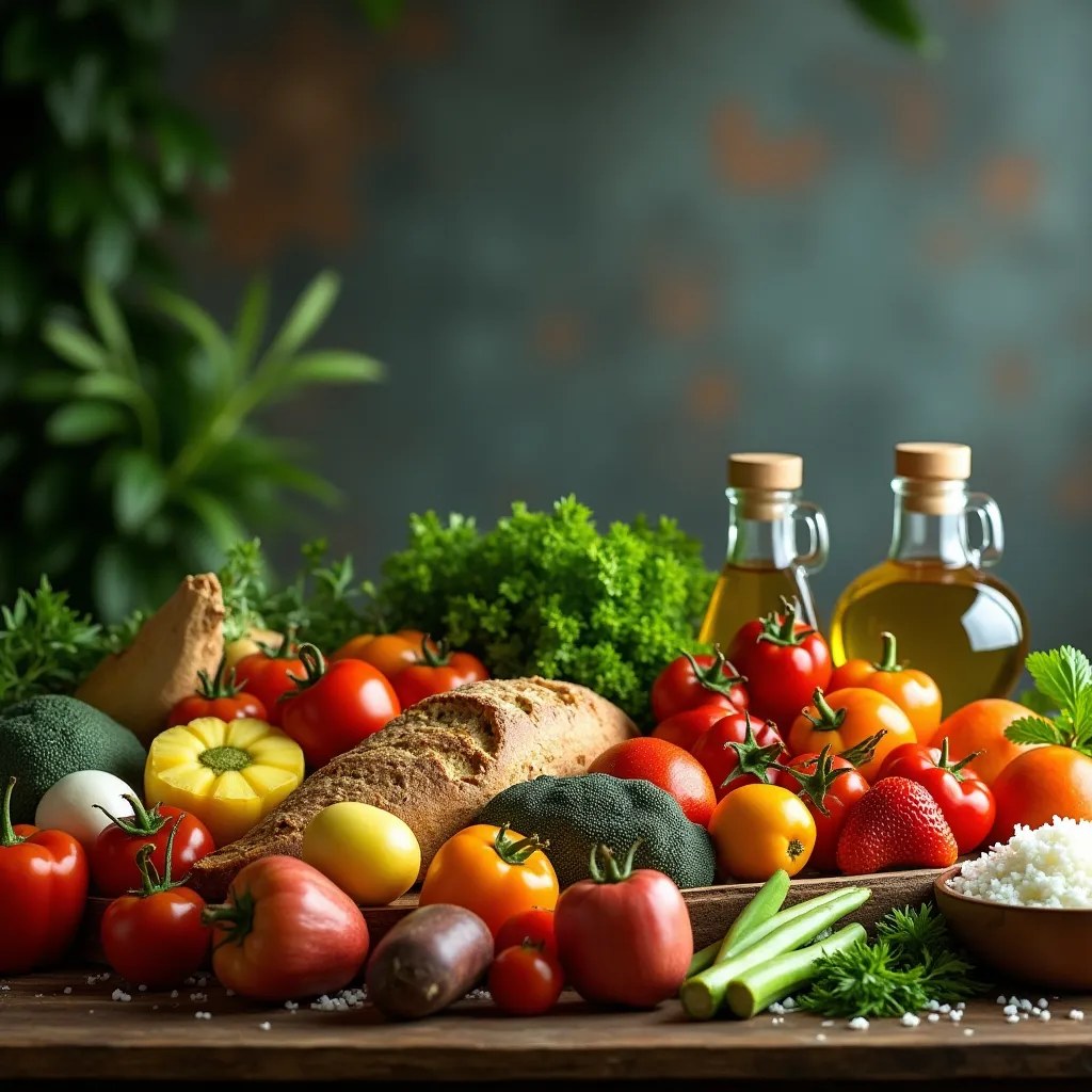 Diverse alimente sănătoase pe o masă rustică